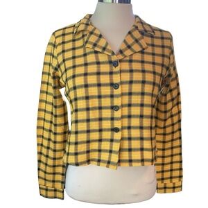 Dolls Kill shacket button down cropped long sleeve w/buttons plaid Sz Small NWT